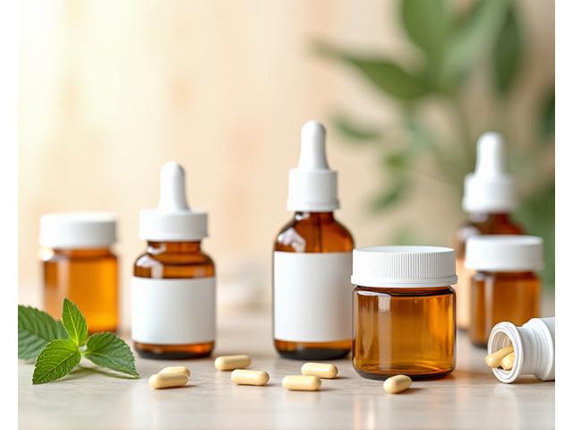 Various supplement bottles, some with leaves or herbs, on a clean, light surface, suggesting natural and evidence-based choices.